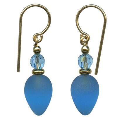 PLUMS 78 - TURQUOISE GLASS EARRINGS, AQUA CRYSTAL, GOLD