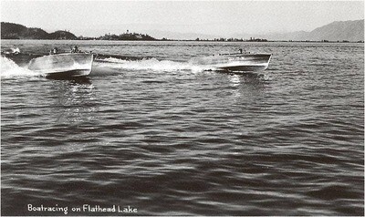 Found Image-MT-178 Boats Racing on Flathead Lake, Montana - Vintage Image, Art Print