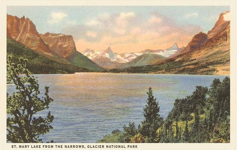 Found Image-MT-55 St. Mary Lake, Glacier Park, Montana - Vintage Image, Art Print