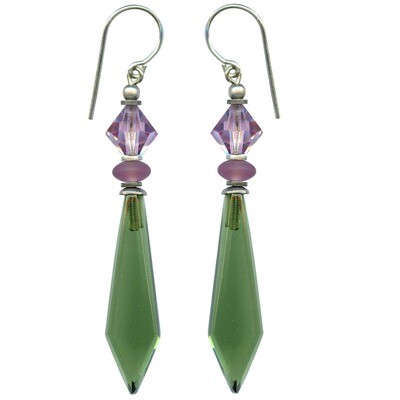 245 - TOURMALINE GREEN DROPS WITH AMETHYST CRYSTAL ACCENTS