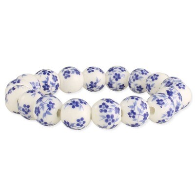 Vintage Blue & White Ceramic Bead Stretch Bracelet