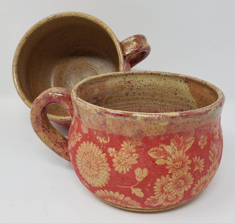 Rustic Victorian Red Floral Soup Bowls