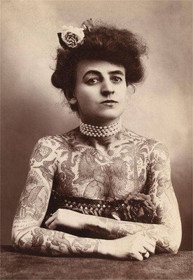 CI-218 Tattooed Lady with Pearl Choker - Vintage Image, Note Card