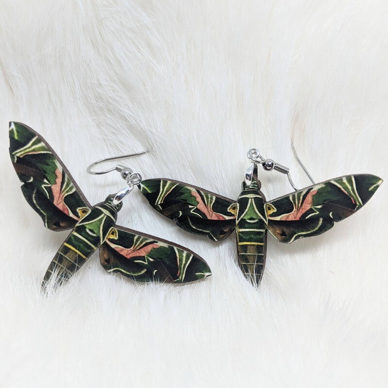 Green Moth Earrings Geometric Pattern