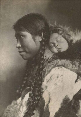 Found Image - AK-175 Inuit Native Girl with Baby Art Print
