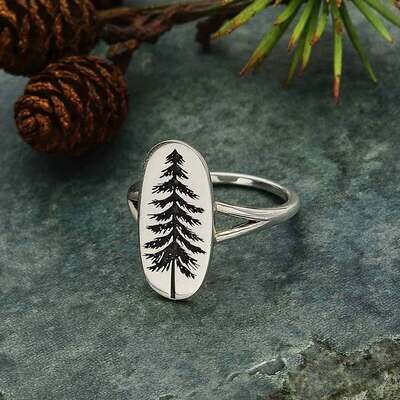 Sterling Silver Etched Pine Tree Ring