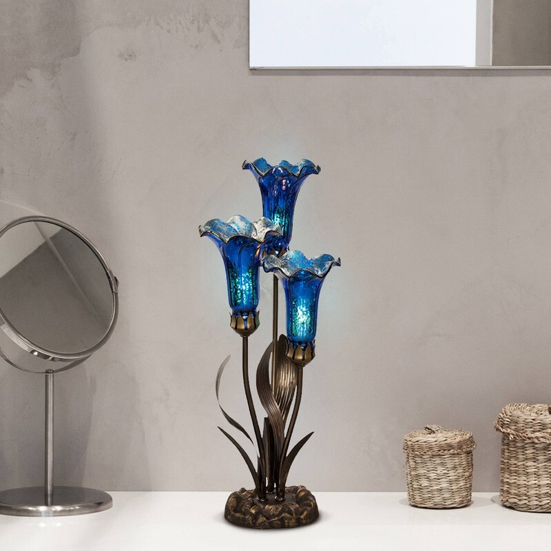 Blue Mercury Glass 3 Lily Uplight Accent Lamp