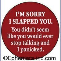 I'm sorry I slapped you. You didn't seem like you would stop talking and I panicked.