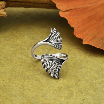 Sterling Silver Adjustable Ginkgo Leaf Ring