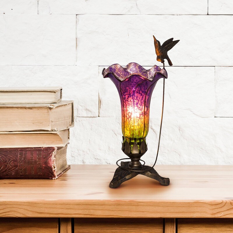 Hand Blown Mercury Glass Hummingbird Lily Lamp