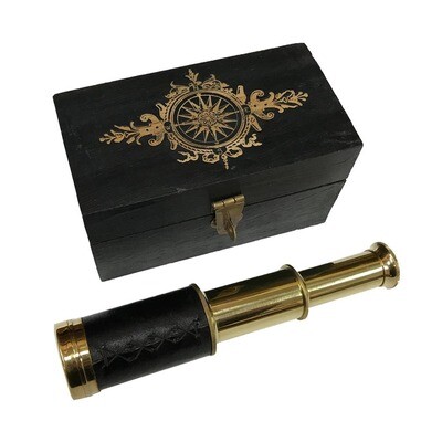 Antiqued Wooden Box with Brass Telescope