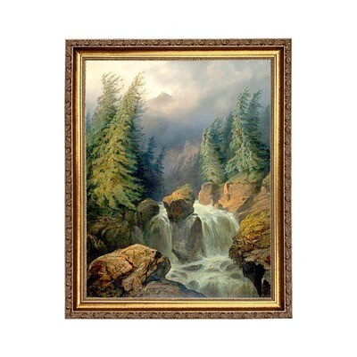 Mountain Waterfall Landscape Oil Painting Print on Canvas