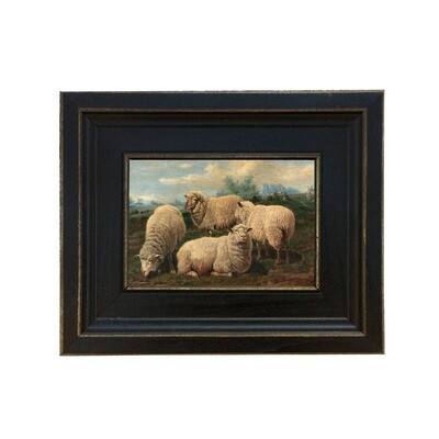 Flock of Sheep Gathered Framed Painting Print on Canvas