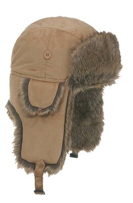 7312 Trapper Hat - Beige Ultra Suede faux fur lining