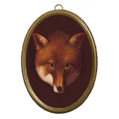 Fox Head Print in Beaded Brass Frame