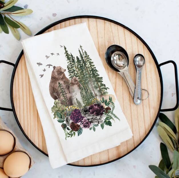 Bear Forest Mountains Wildlife Cotton Tea Towels