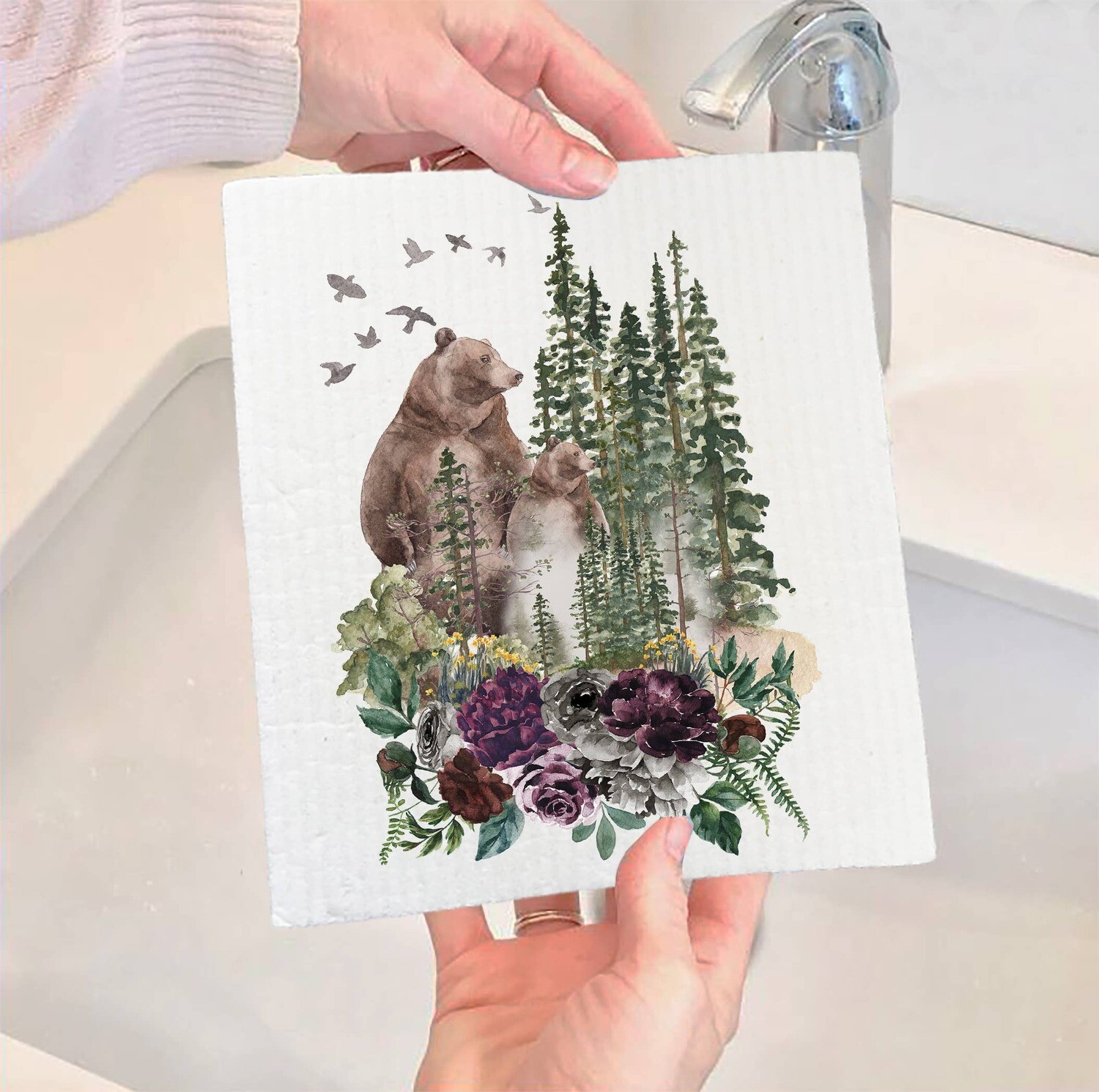 Bear Forest Mountains Wildlife Swedish Dish Cloth