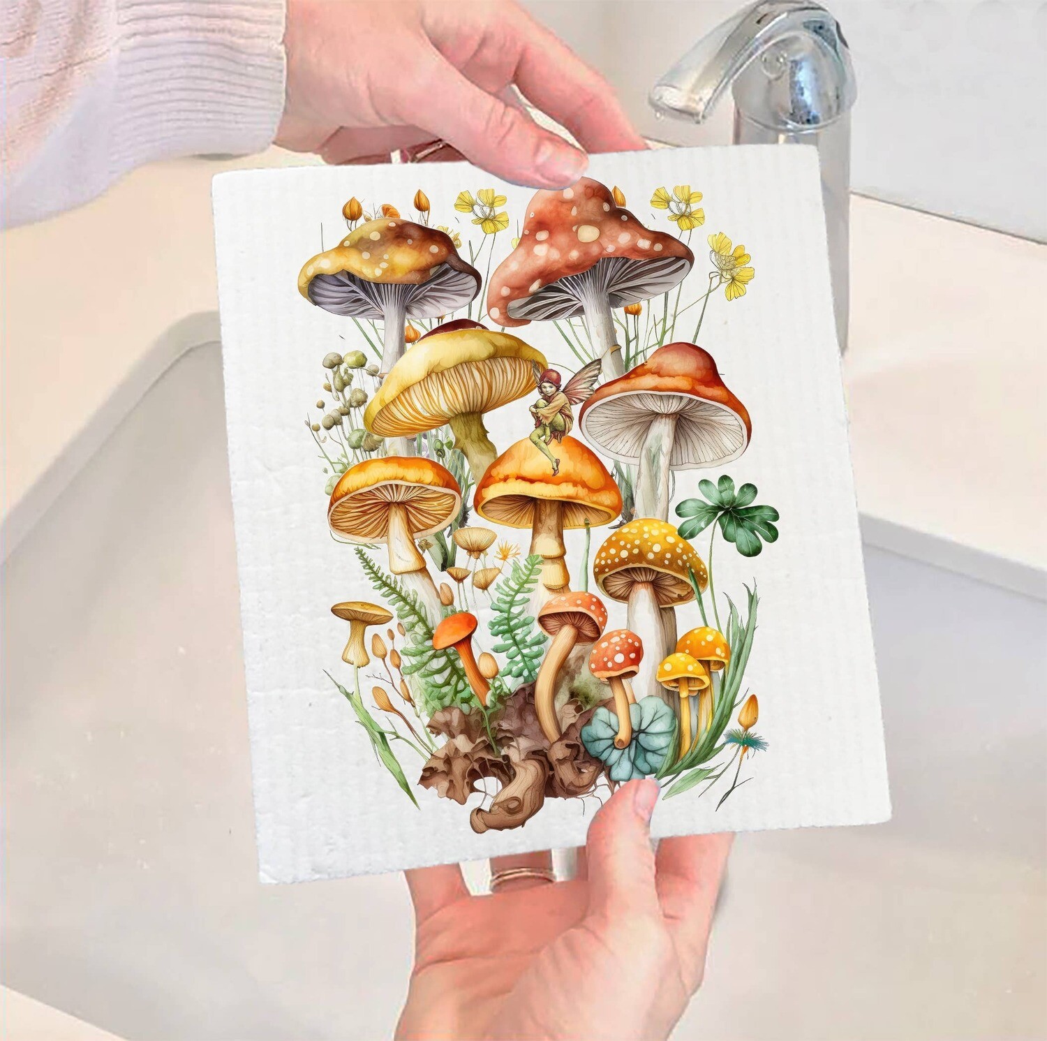 Vintage Mushrooms Botanicals Fairy SWEDISH DISH CLOTH