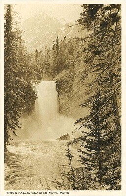 MT-291 Trick Falls, Glacier Park, Montana - Vintage Image, Art Print