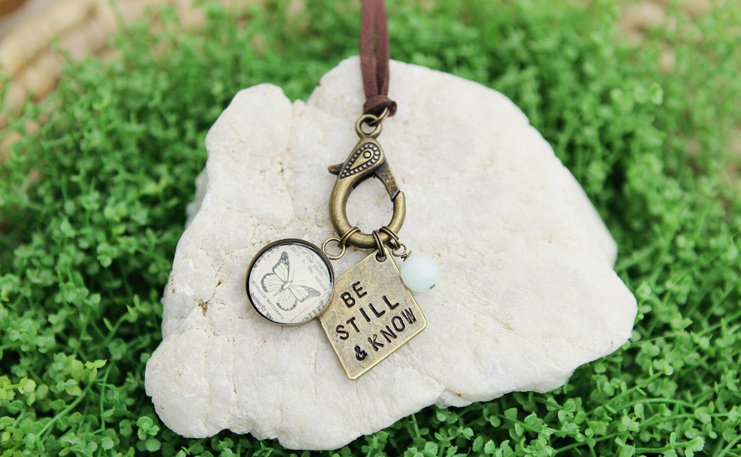 Be Still and Know Hand Stamped Leather Charm Necklace