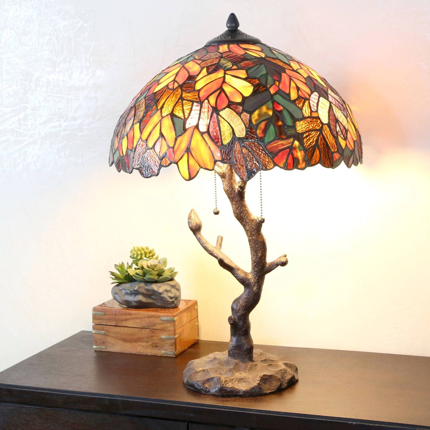 Aurora Yellow and Red Maple Tree Trunk Table Lamp
