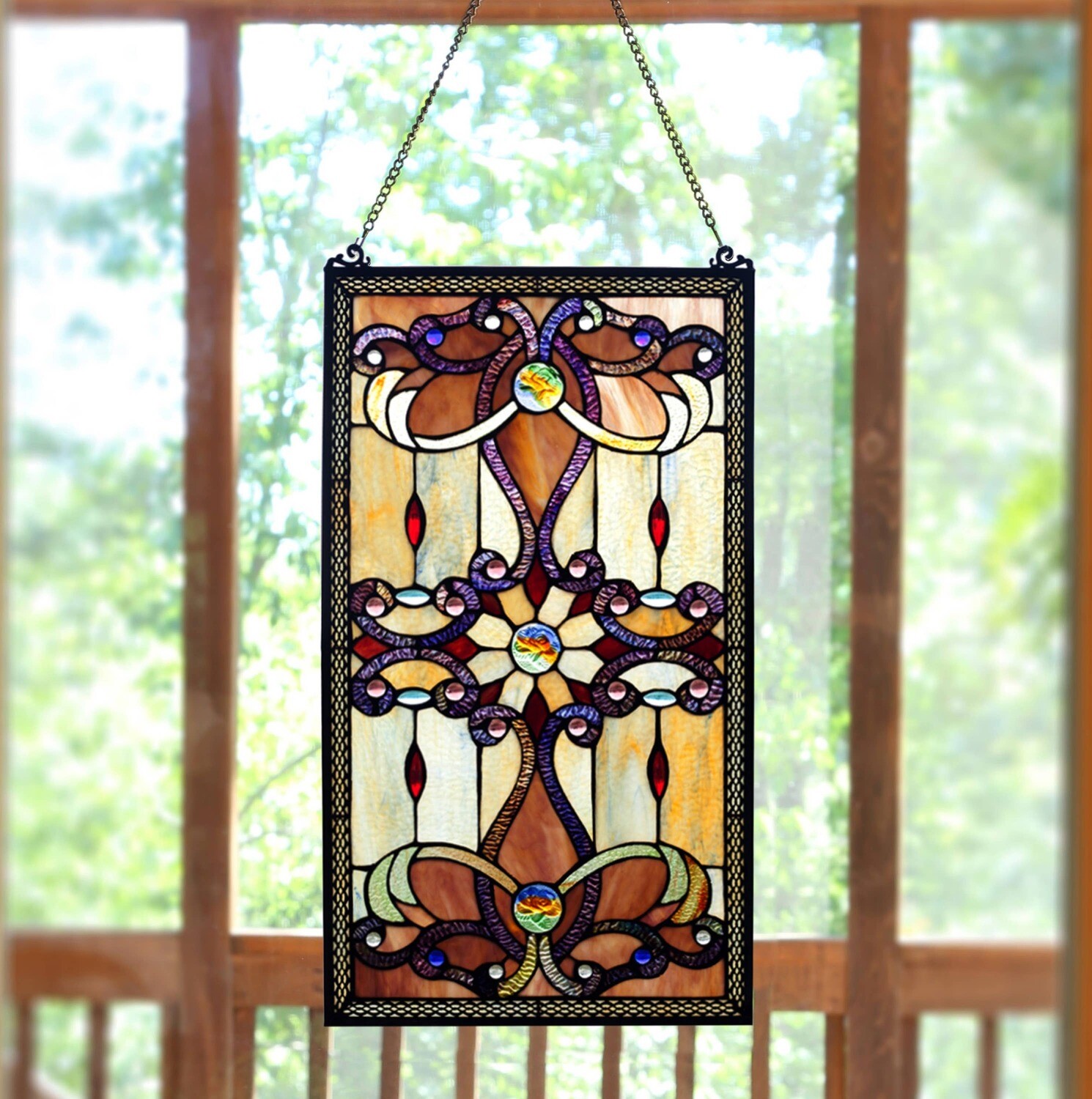 26"H Wyatt Amber Stained Glass Window Panel