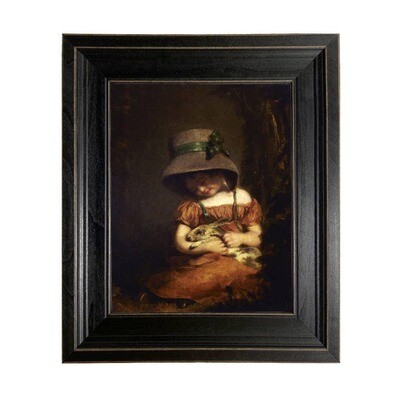 Girl with Rabbit Framed Oil Painting Print on Canvas