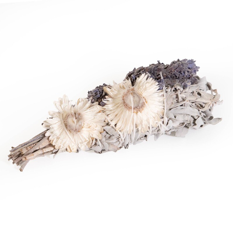 4&quot; Lavender Strawflower and White Sage Smudge Wand