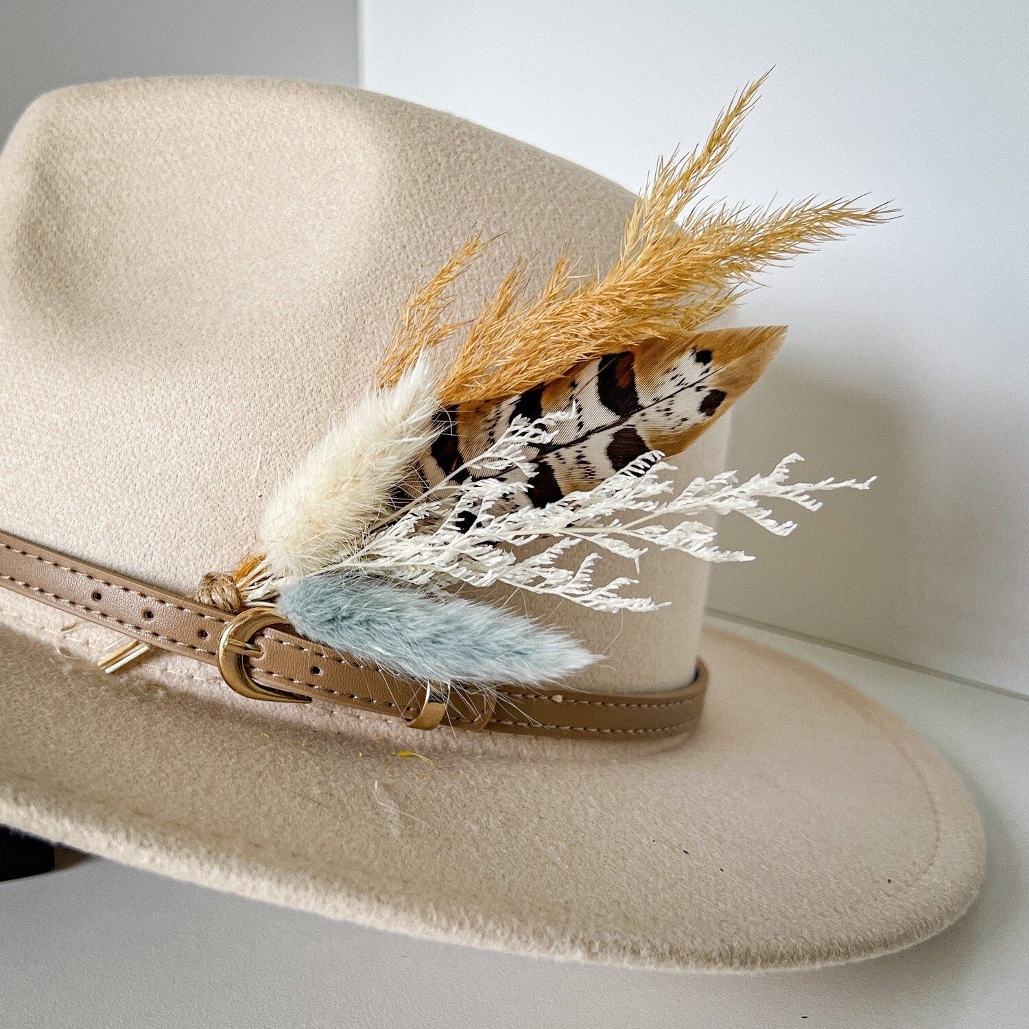 Hat Feathers - Pale Blue and Gold