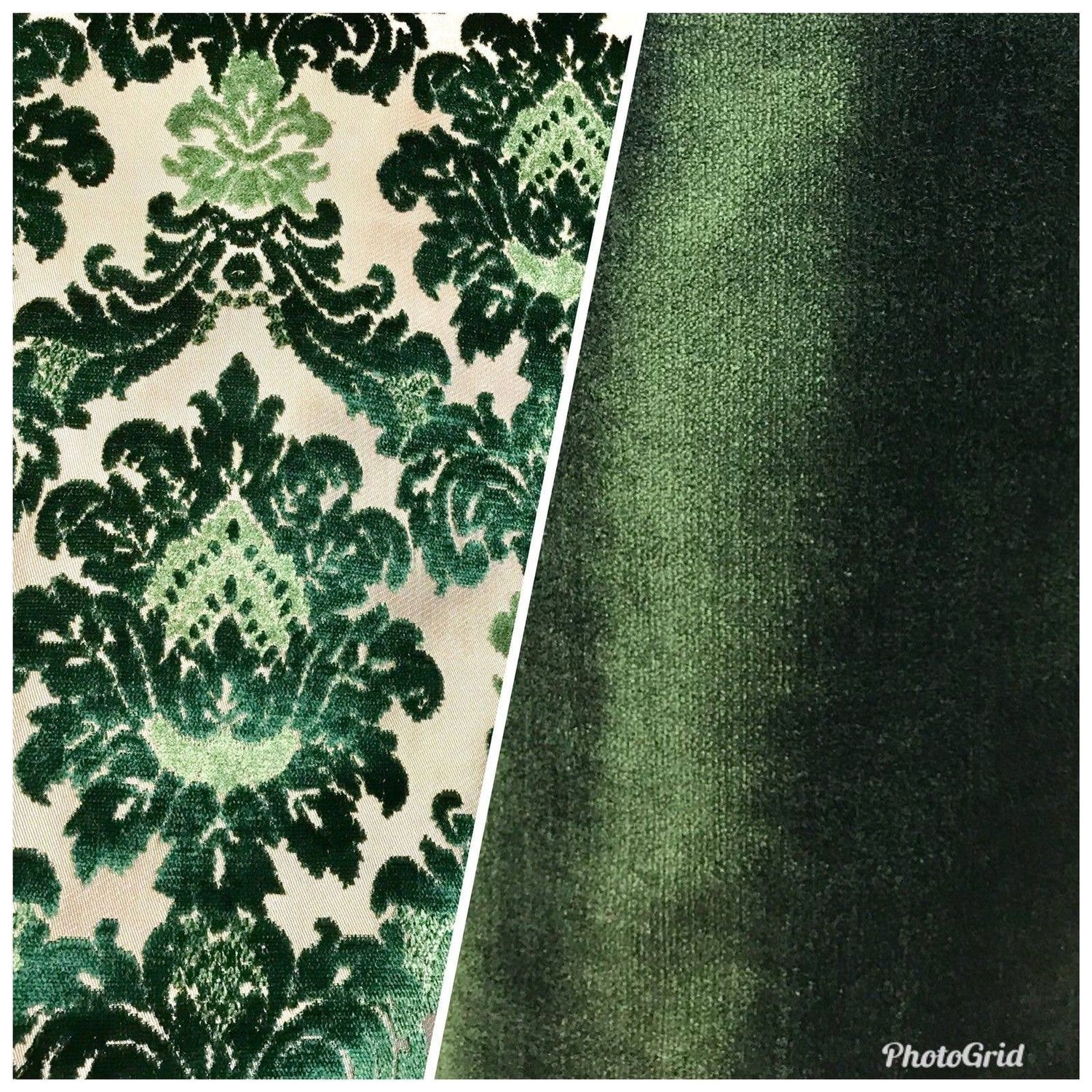 SWATCH Lady Cecile Novelty Italian Designer Burnout Damask Velvet Upholstery Fabric - Green