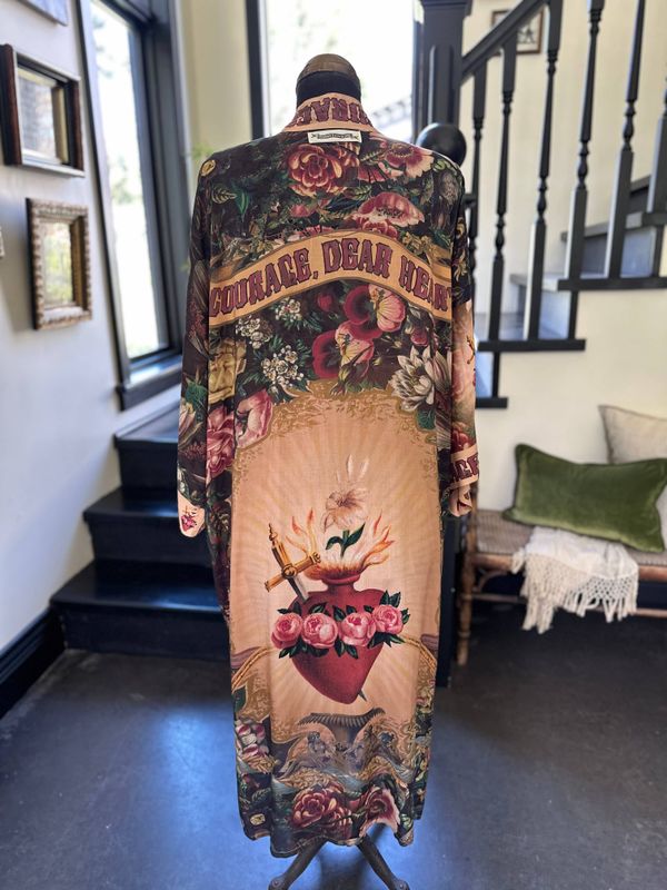 Courage Dear Heart Boho Kimono Duster Robe with Sacred Heart