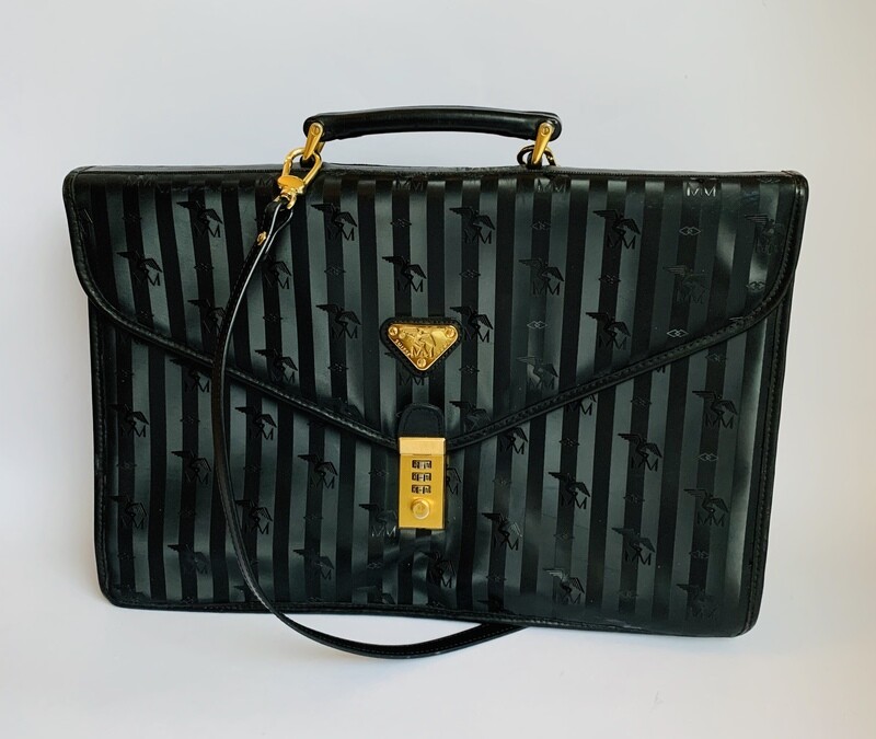 Maison Mollerus Vinerus Laptop-/ Business-Tasche in Schwarz-Gold / 
Zustand 4 – guter Zustand mit wenig Gebrauchsspuren