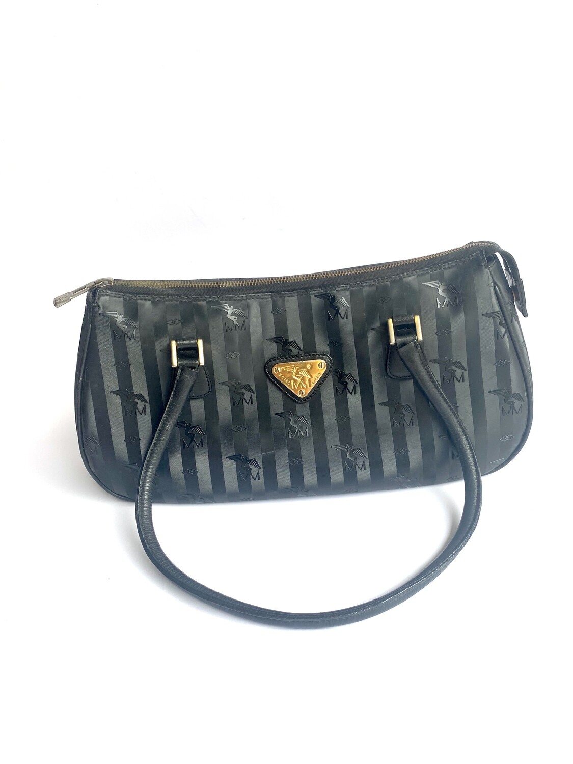 Maison Mollerus Handtasche Schwarz-Gold / Zustand 2 – starke Gebrauchsspuren