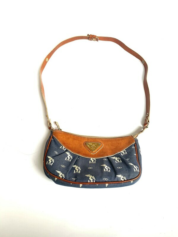 Maison Mollerus Handtasche in Denim/Braun-Gold / Zustand 3 – aussen und/oder innen deutliche Gebrauchsspuren