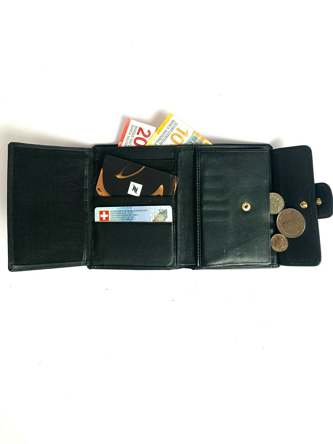 Maison Mollerus Vinerus Canvas Portemonnaie ROSEG schwarz-gold / Zustand: 3 – aussen und / oder innen deutliche Gebrauchsspuren