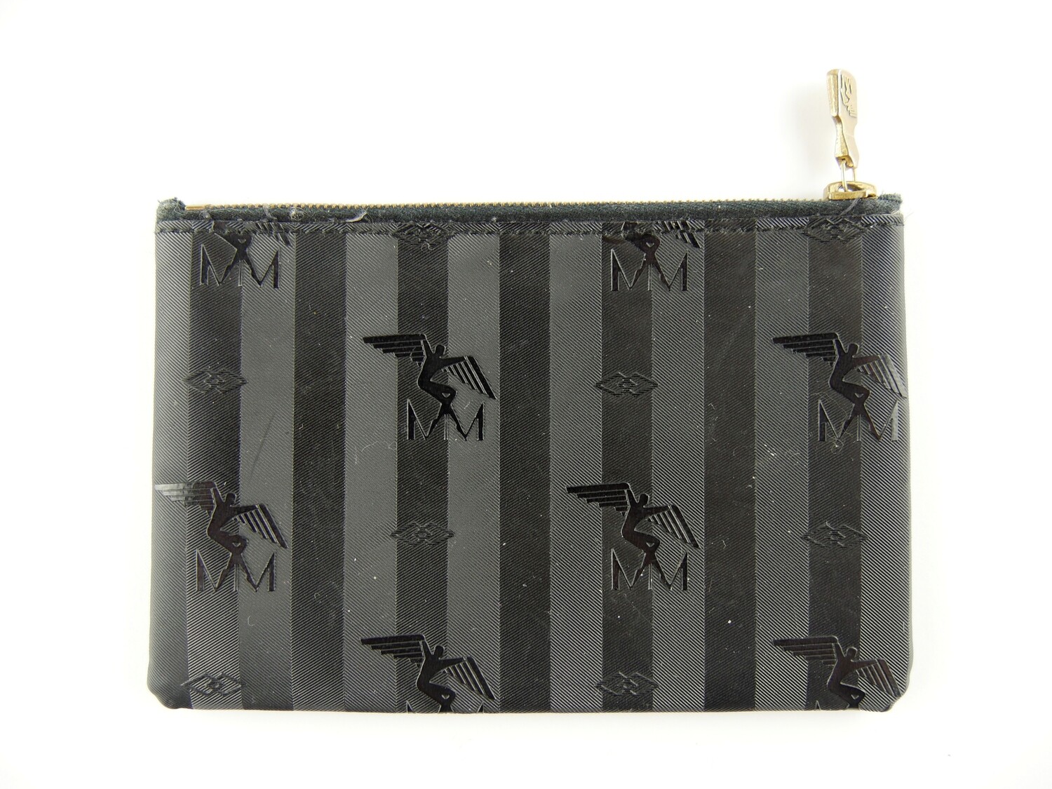 Maison Mollerus Vinerus Necessaire / Pochette in Schwarz-Gold / Zustand: 3 – aussen und/oder innen deutliche Gebrauchsspuren