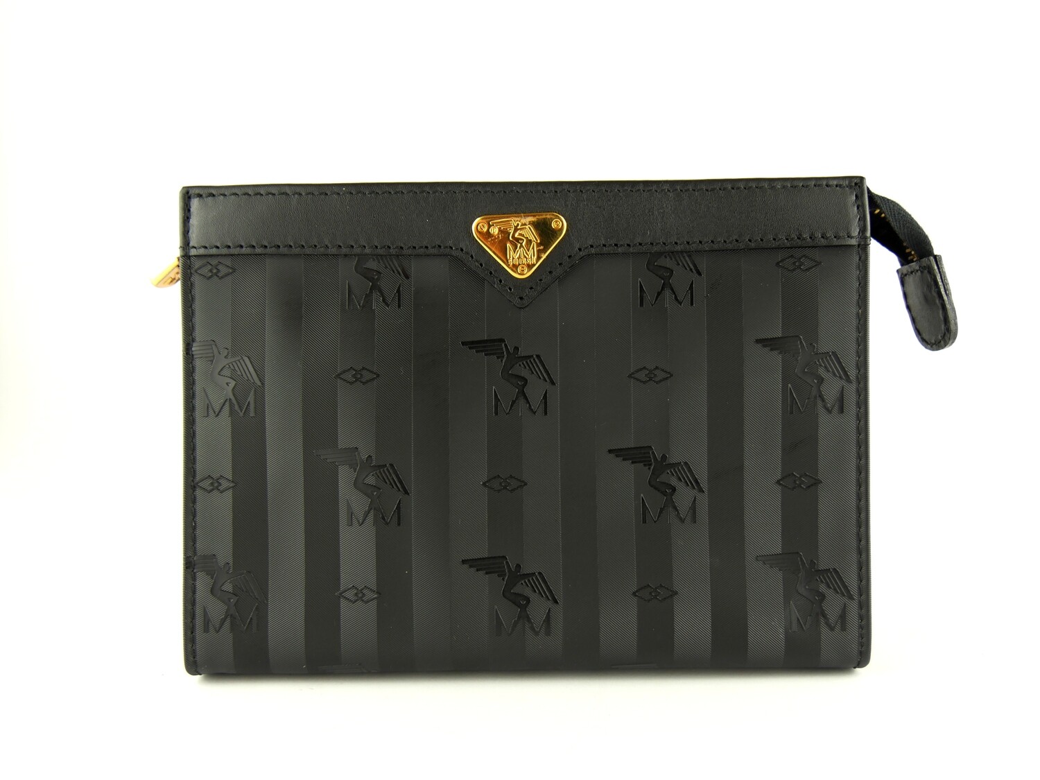 Maison Mollerus Vinerus Necessaire / Clutch in Schwarz-Gold / Zustand: 5 – minimale Gebrauchsspuren