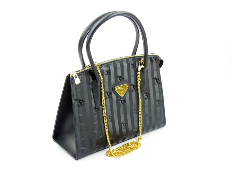 Maison Mollerus Vinerus Canvas Handtasche / Umhängetasche in Schwarz – Gold / Zustand 5 – minimale Gebrauchsspuren
