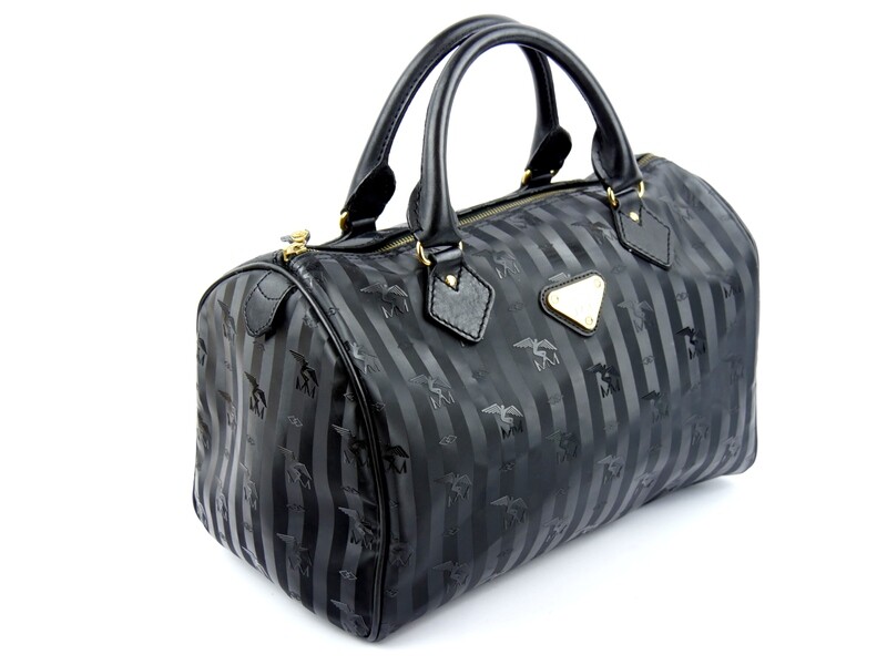 Maison Mollerus Vinerus Canvas Speedy Tasche in Schwarz – Gold / Zustand 5 – minimale Gebrauchsspuren