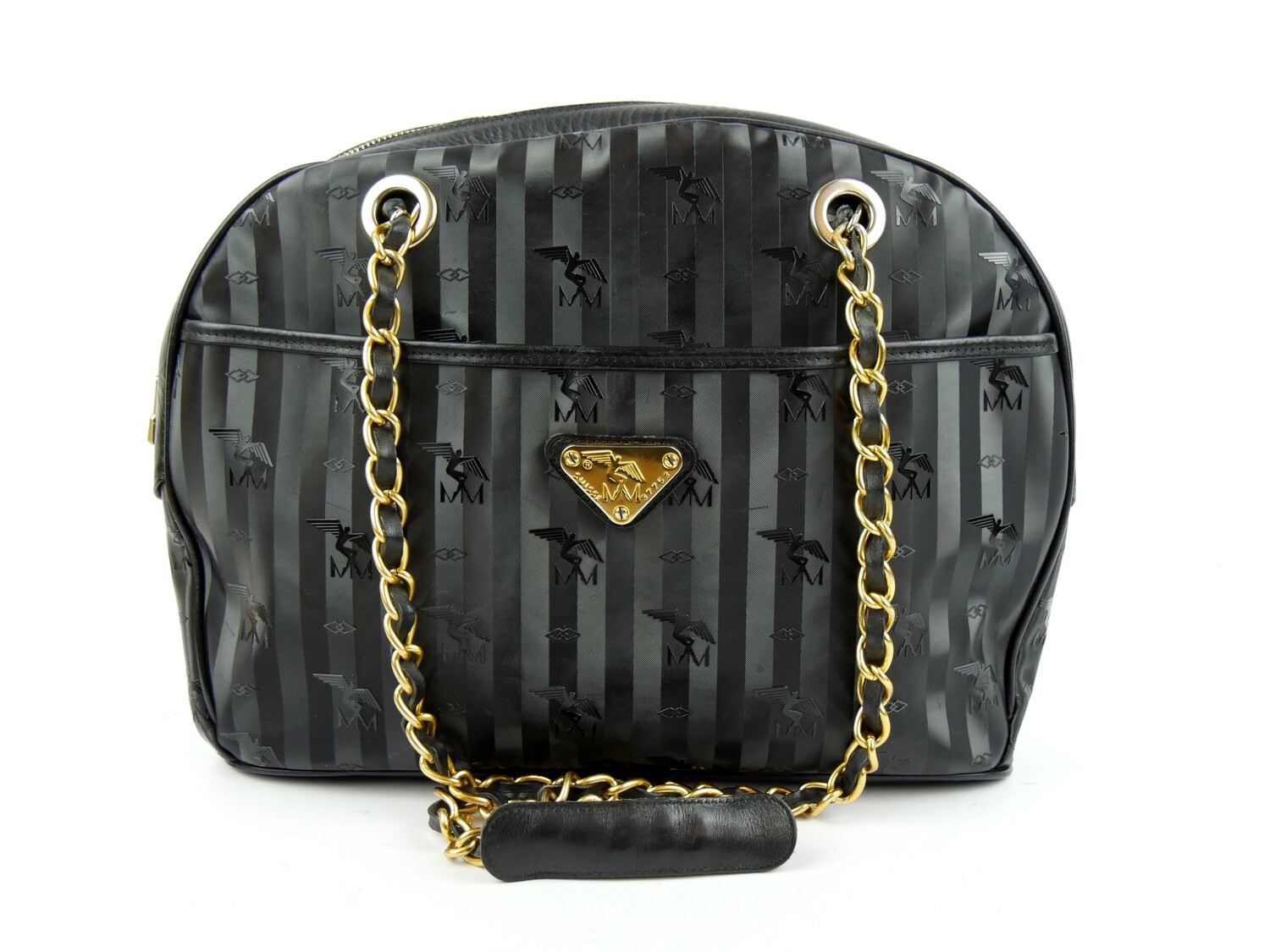 Maison Mollerus Vinerus Handtasche in Schwarz-Gold / Zustand 4 – guter Zustand mit wenig Gebrauchsspuren