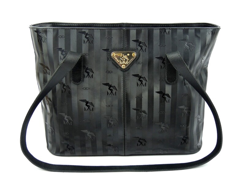 Maison Mollerus Vinerus Canvas Handtasche / Shopper in Schwarz-Gold / Zustand 3 – aussen und/oder innen deutliche Gebrauchsspuren