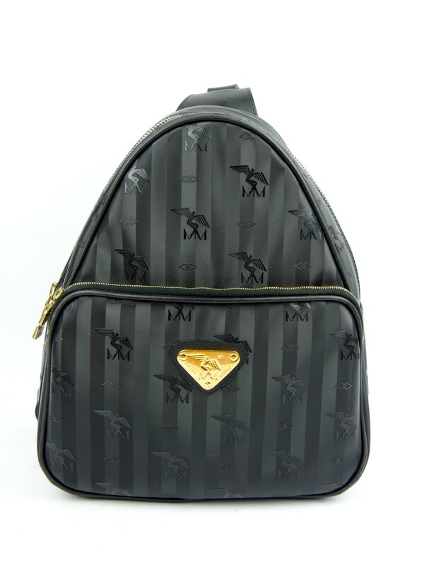 Maison Mollerus Vinerus Canvas Rucksack / Crossbody-Tasche in Schwarz-Gold / Zustand 3 – innen und/oder aussen deutliche Gebrauchsspuren