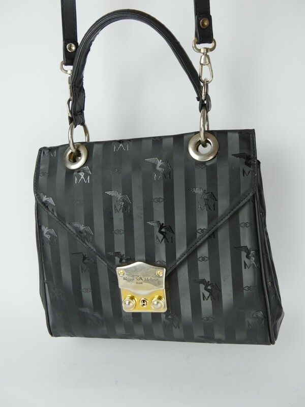 Maison Mollerus Umhänge- / Crossbody-Tasche in Schwarz-Gold / Zustand 3 – aussen und/oder innen deutliche Gebrauchsspuren
