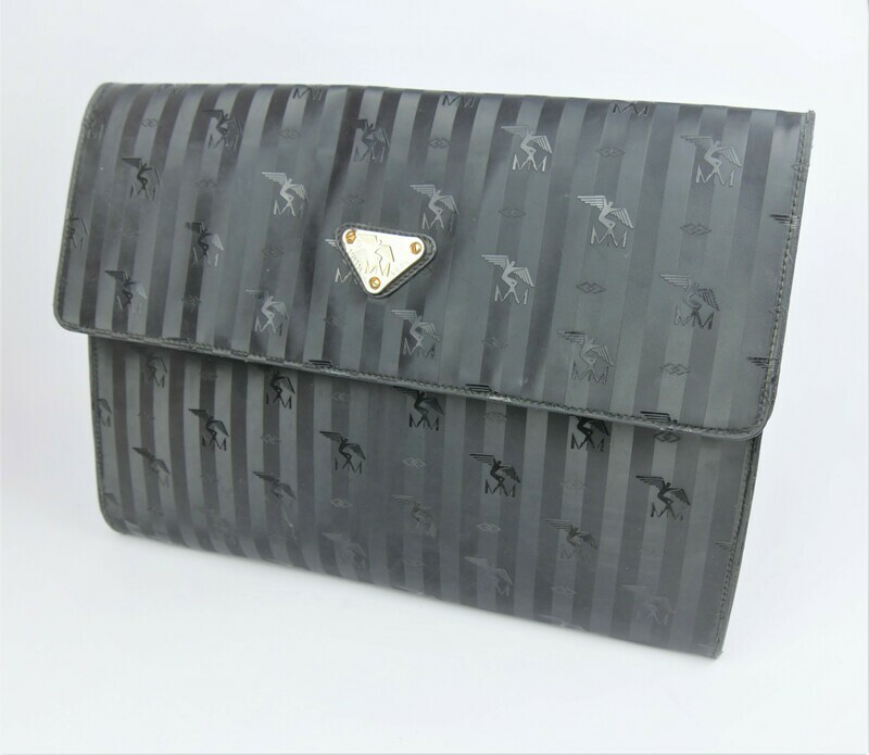 Maison Mollerus Vinerus Canvas Schreibmappe / Aktentasche in Schwarz – Silber (vorm. Gold) / Zustand 4 – guter Zustand mit wenig Gebrauchsspuren