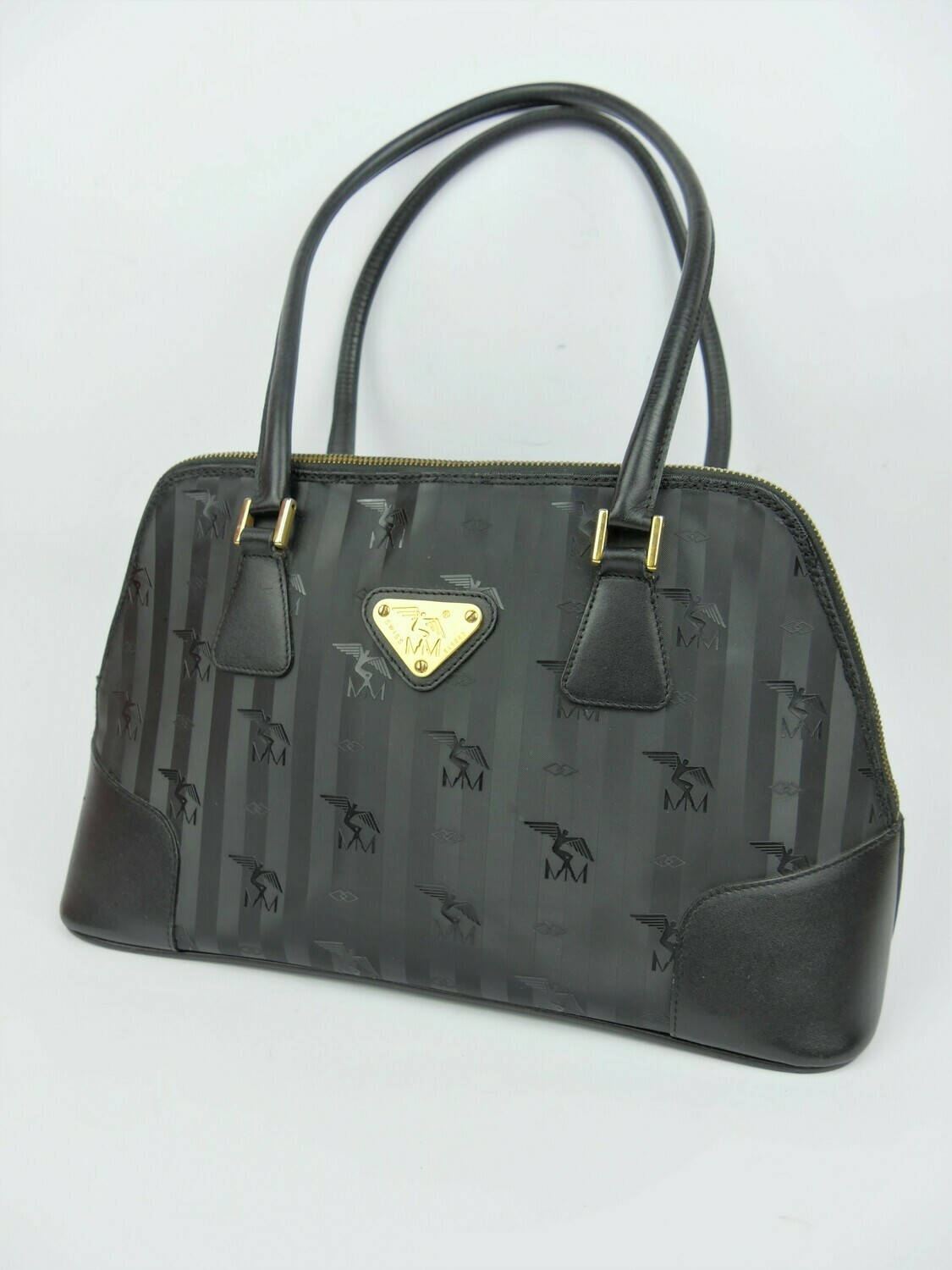 Maison Mollerus Handtasche in Schwarz-Gold / Zustand 4 – guter Zustand mit wenig Gebrauchsspuren