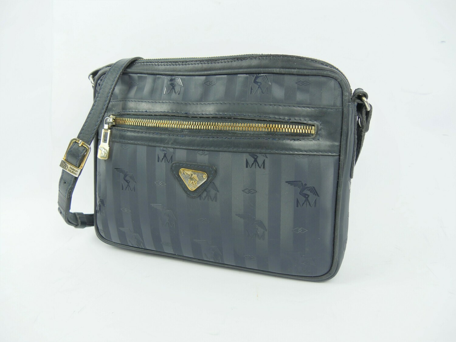 Maison Mollerus Vinerus Umhängetasche / Crossbody-Tasche LONDON in Dunkelblau-Gold / Zustand 4 – guter Zustand mit wenig Gebrauchsspuren