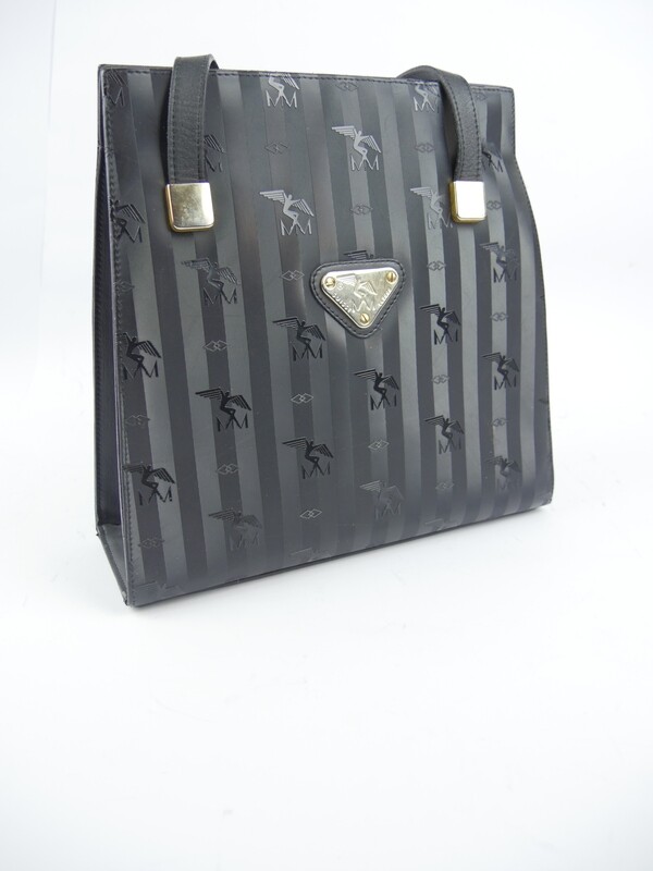 Maison Mollerus Vinerus Canvas Handtasche in Schwarz-Gold / Zustand 3 – aussen und/oder innen deutliche Gebrauchsspuren