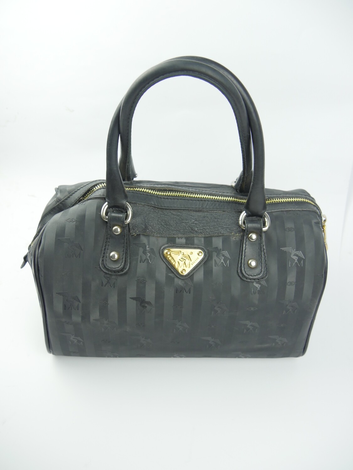 Maison Mollerus Vinerus Canvas Speedy Tasche in Schwarz – Gold / Zustand 3 – aussen und/oder innen deutliche Gebrauchsspuren