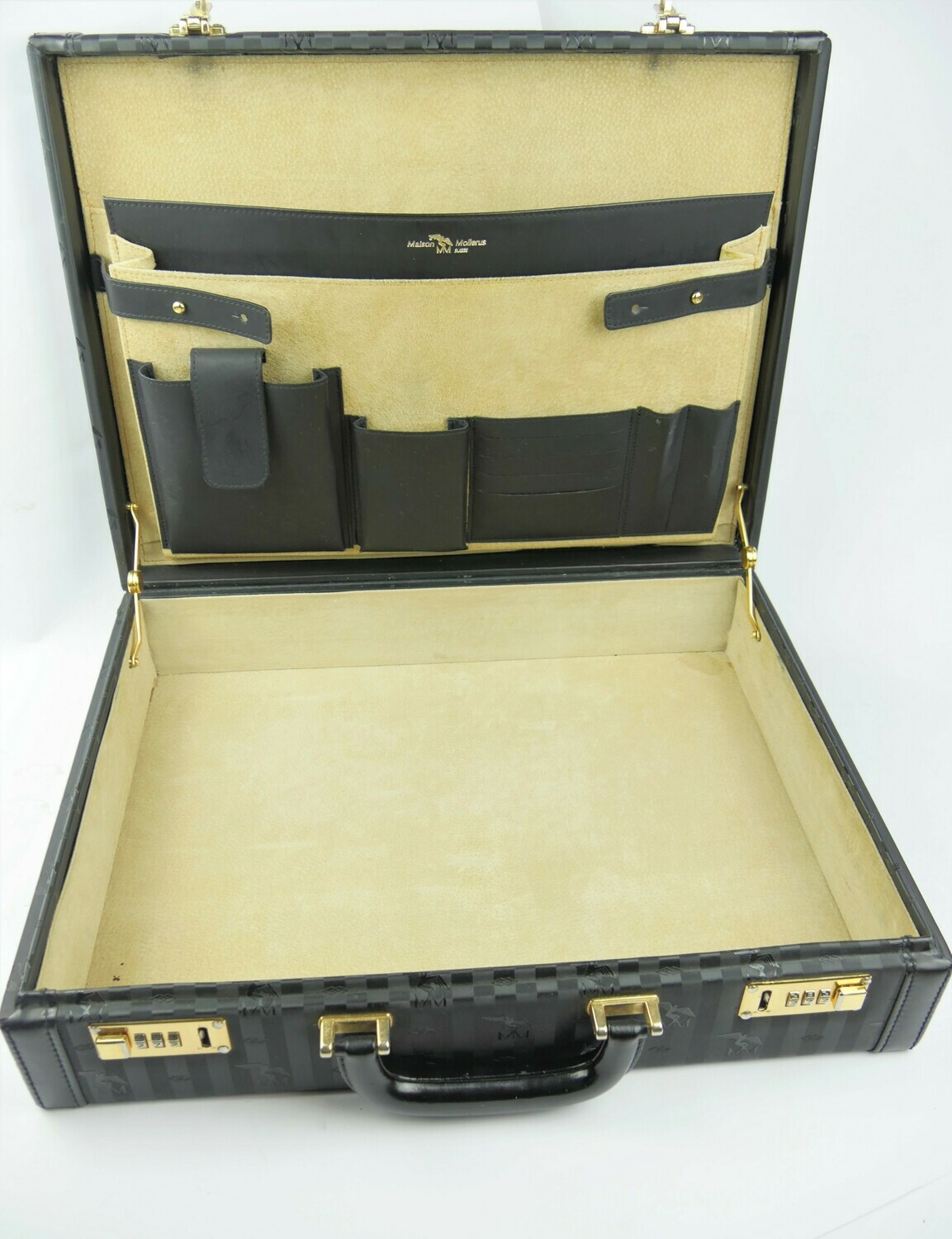 Maison Mollerus Vinerus Canvas Aktenkoffer/Business-Tasche in Schwarz-Gold / Zustand: 3 – aussen und/oder innen deutliche Gebrauchsspuren