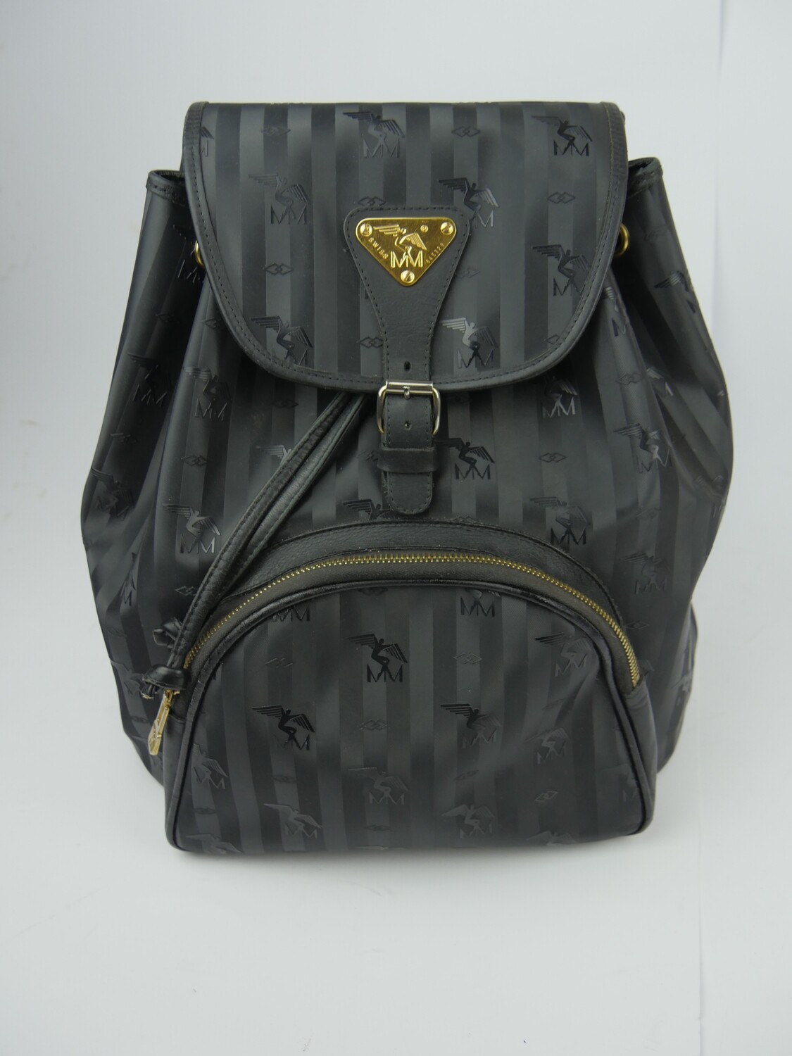 Maison Mollerus Vinerus Canvas Rucksack in Schwarz – Gold / Zustand 4 – guter Zustand mit wenig Gebrauchsspuren